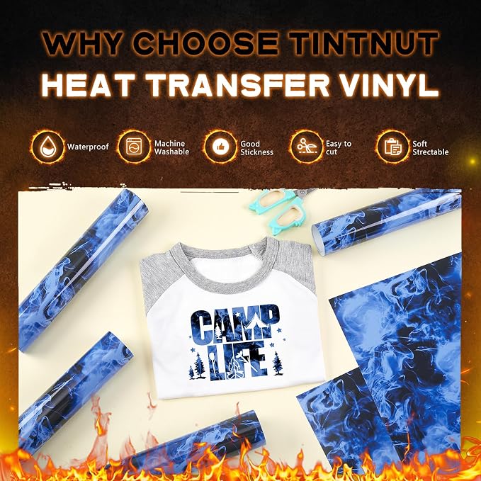 Tintnut Black Blue Flame Heat Transfer Vinyl, stretch washable, suitable - Image 3
