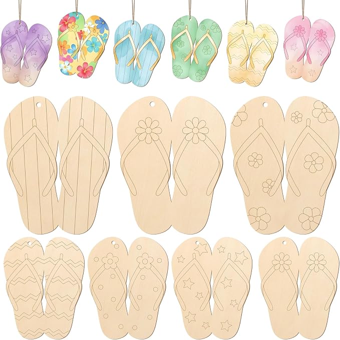 COCHIE Summer Slippers Wood Crafts to Paint Set of 24, Slipper Unfinished by COCHIE