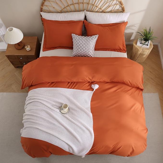 JSD Burnt Orange Duvet Cover Set King Size, 3 Piece Duvet Cover - Image 8