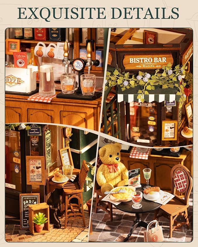 Rolife DIY Miniature House Kit 1:18 Coffe&Bar Dollhouse Diorama Model, Build - Image 4