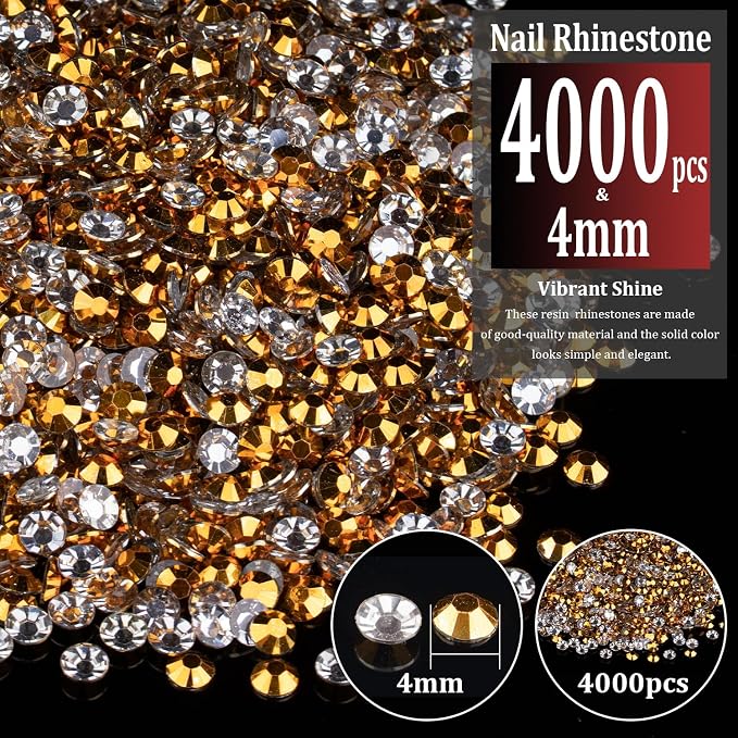 4000pcs 4mm Resin Rhinestones Bulk, Mineral Gold Flatback Round Jelly - Image 2