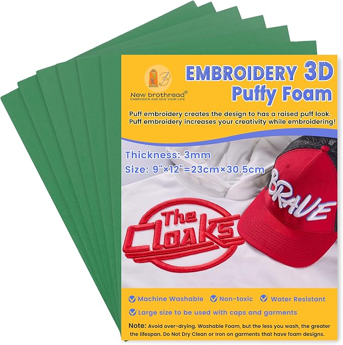 New brothread - 16 Options- 6PCS Embroidery Puffy Foam 9″x12″ Large Size 3MM by Newbrothread