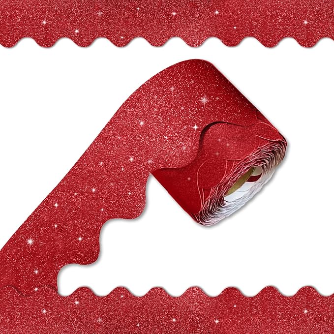 70Ft Shine Red Bulletin Board Border，Scalloped Poster Boards Decorations Trim by Unknown