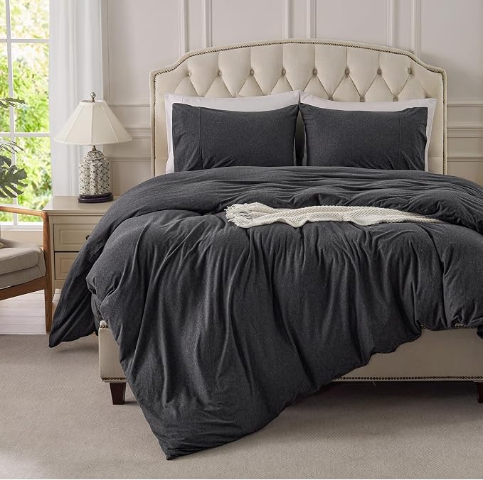 PURE ERA Jersey Knit Duvet Cover Set 100% T-Shirt Cotton Super Soft Comfy 2pc - Image 2