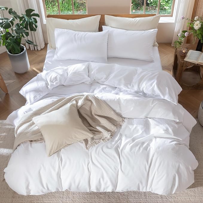 MooMee Bedding Duvet Cover Set 100% Washed Cotton Linen Like Textured - Image 5