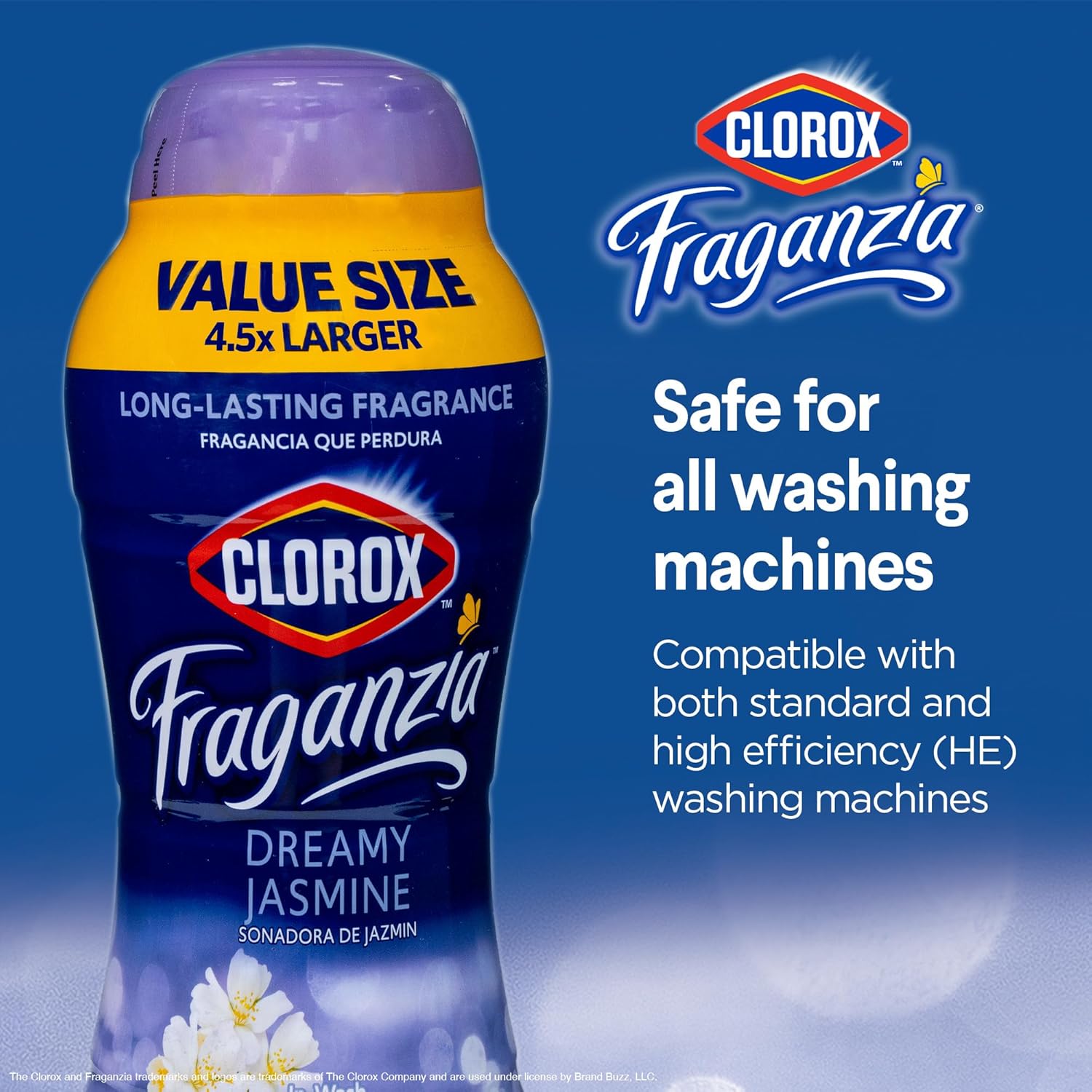 Clorox Fraganzia Laundry Scent Booster Crystals in Dreamy Jasmine Scent - Scented In-Wash Freshener Beads for Fresh, Clean, Great Smelling Clothes and Linens, 70 Oz