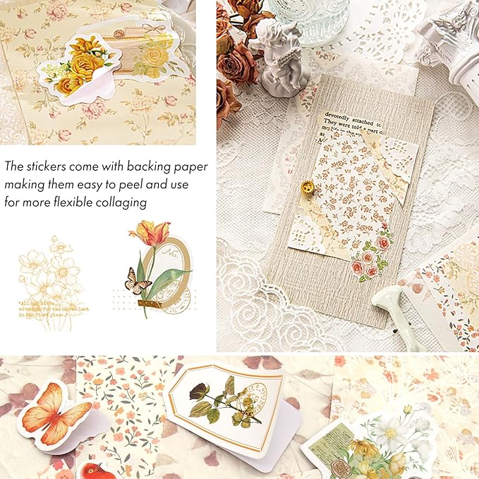 Vintage Floral Scrapbook Paper & Journaling Stickers Assorted Set - Image 5