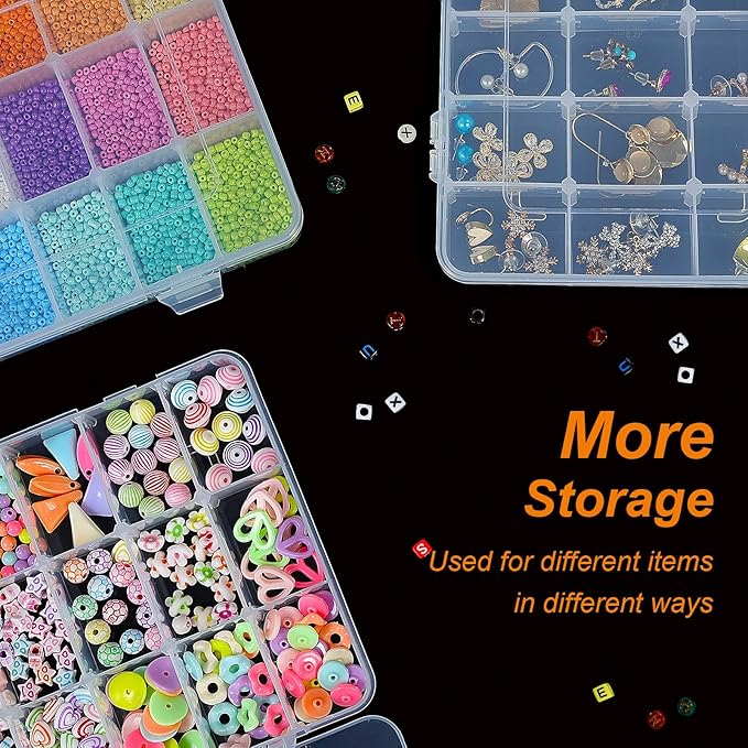 CGCG 3-Pack 18-Grid Clear Plastic Beads Organizer Box 7.9x5.8 | Multi - Image 7