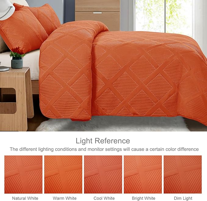 Exclusivo Mezcla Oversized King Quilt Set- Burnt Orange Cal King Quilts Bedding - Image 3
