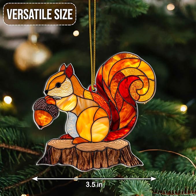 2D Flat Faux Stained Glass Squirrel Acrylic Ornament - Image 5
