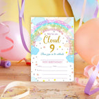 9th Birthday Invitations, 25 Double-Sided Rainbow Clouds Party Invitation Cards - Image 6