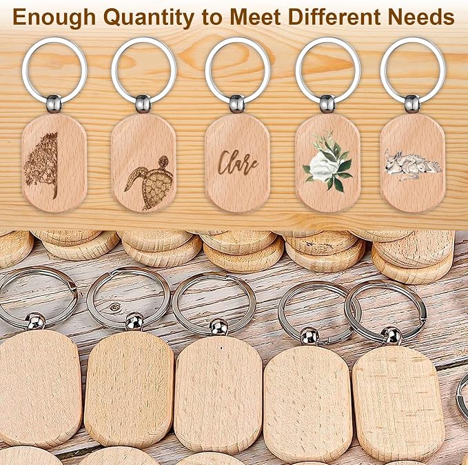 Wooden Keychain Blanks 100 Pcs Wood Key Chain Tags Bulk | Rounded Square - Image 4