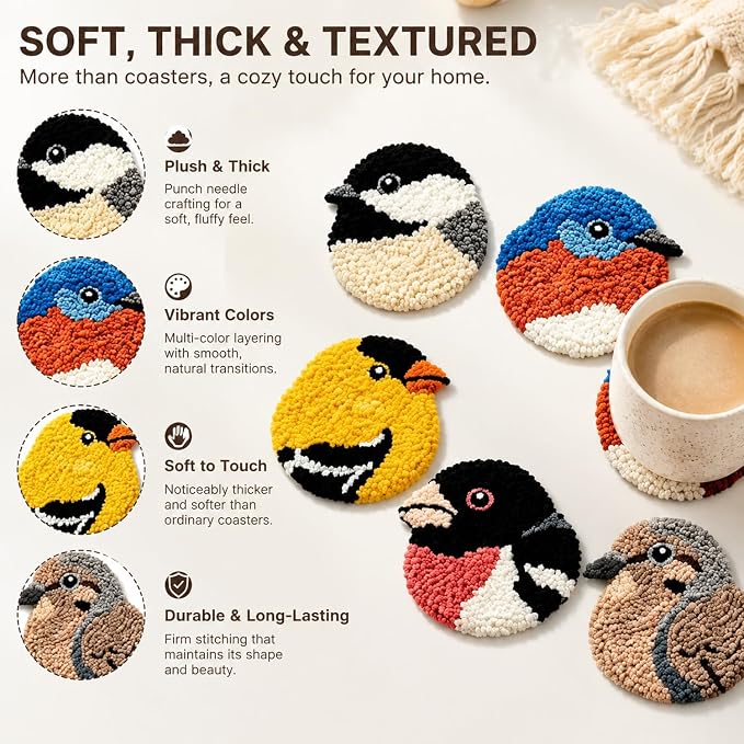 Bird Punch Needle Coaster Kit, DIY Handmade Tufted Coaster Making Set, Beginner - Image 3