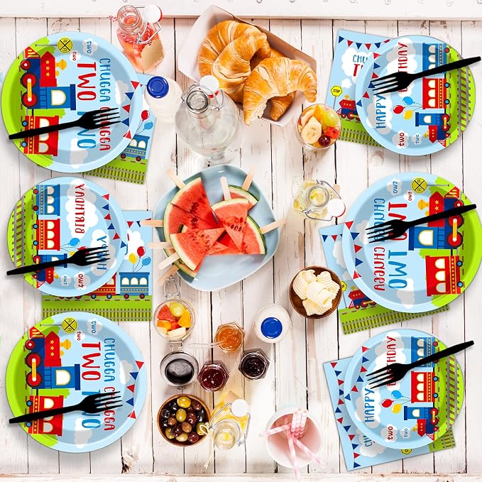 100 PCS Chugga Chugga Two Two Party Supplies Set Train Plates and Napkins 2nd - Image 6