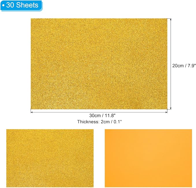 PATIKIL 30Sheets Gold EVA Glitter Foam Sheet 11.8 x 7.9 Inch 2mm Thick - Image 2