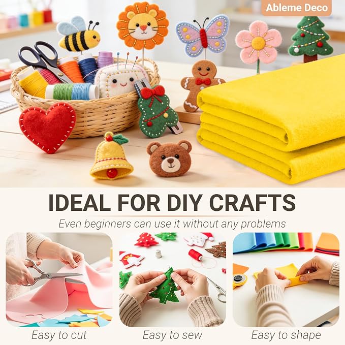 Yellow Felt Fabric Sheets 18" x 18" 1.6mm Soft Felt, Sew and Glue, DIY Sewing - Image 4