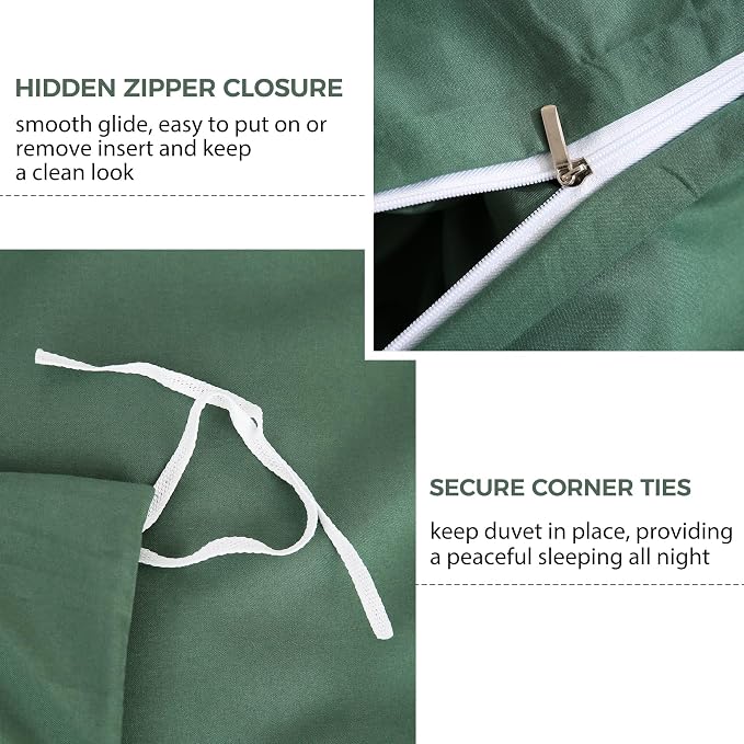 JSD Hunter Green Duvet Cover Set Queen Size, 3 Piece Duvet Cover - Image 3