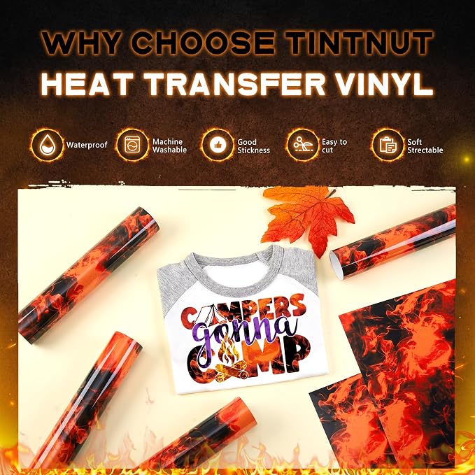 Tintnut Orange Black Flame Heat Transfer Vinyl, stretch washable, suitable - Image 3