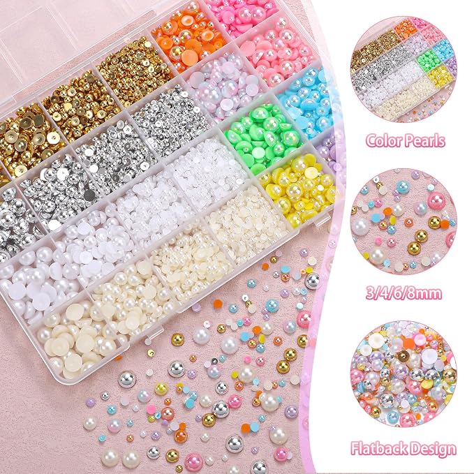 9000Pcs Gold Silver White Beige Flatback Pearls - Image 3