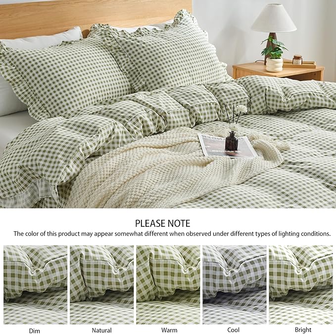 Gingham Duvet Cover Twin Size, 2 Pieces Soft Breathable Microfiber Plaid - Image 5