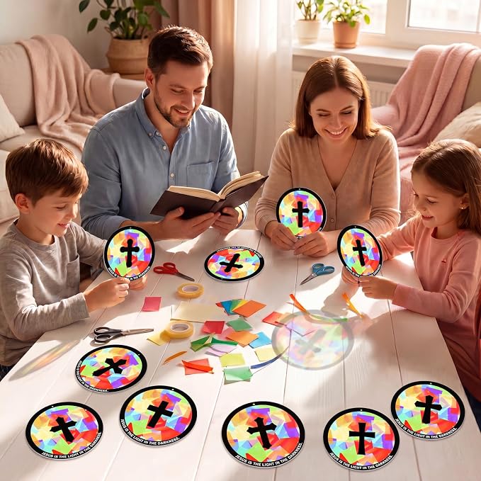 48PCS Sunday School VBS Crafts Bulk: Paper Cross Nativity Suncatchers, Jesus - Image 3