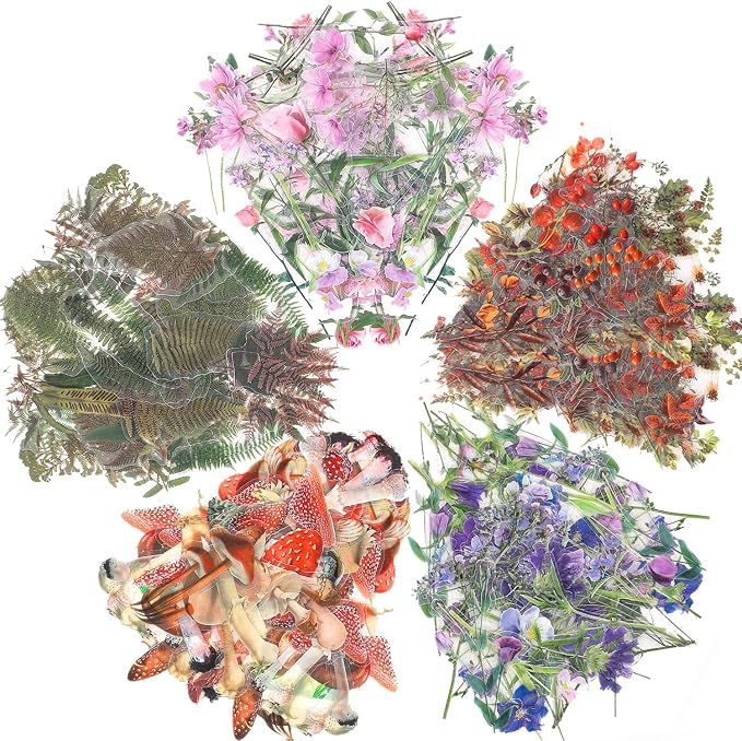 pengxiaomei 200 Pcs Floral Scrapbooking Vintage Stickers, Self-Adhesive Flowers by Pengxiaomei
