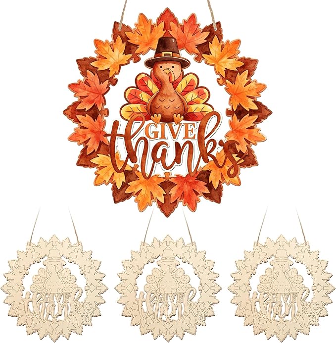 Unfinished Fall Wreaths Wood Crafts to Paint Set of 3, Unfinished Wood Cutouts by Sereliy