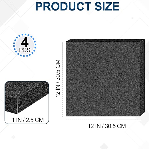 4 PCS Polyurethane Foam Sheets 12" L x 12" W x 1" T Packing Foam Inserts - Image 2
