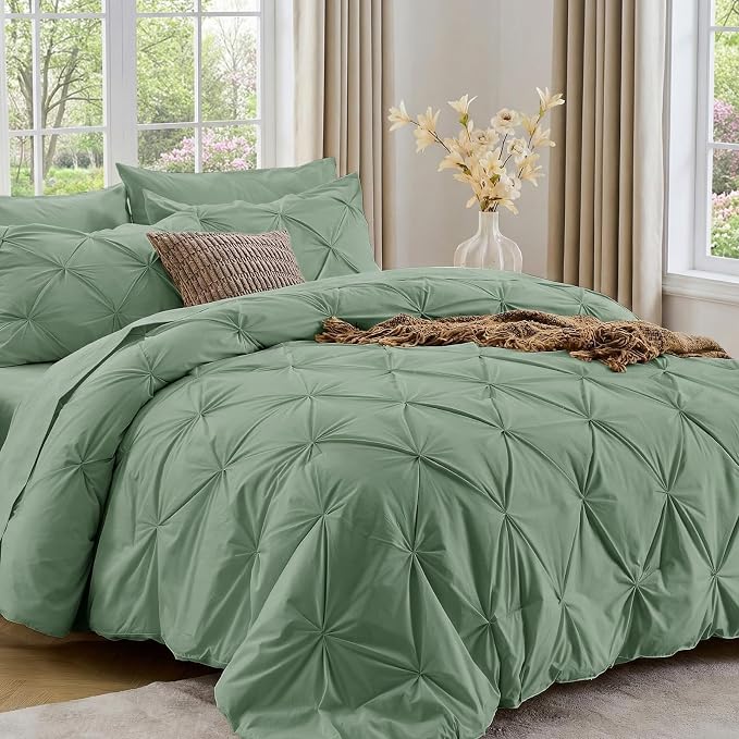 Sasttie California King Comforter Set, 7-Piece Bed in a Bag Cal King, Pintuck by SASTTIE
