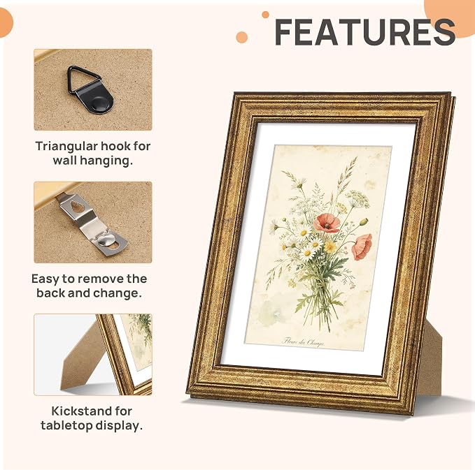 upsimples 5x7 Picture Frame, Vintage Frames Decor, Wall or Tabletop Display - Image 5