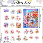 30 PCS Sparkly Flower Stickers Clear Glitter Floral Stickers Holographic PET - Image 2