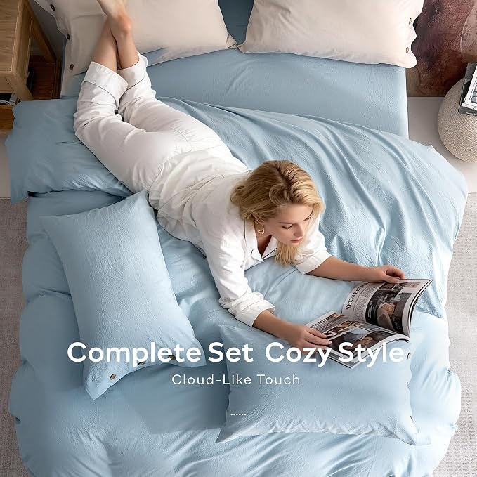 JELLYMONI 100% Washed Cotton Duvet Cover King – Soft, Breathable Linen-Look - Image 8