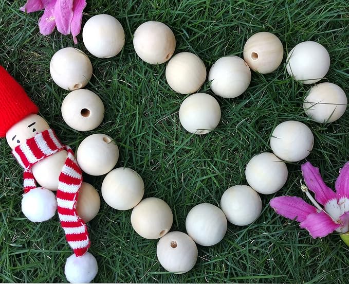 TBFYS 1.6IN Wood Beads for Crafts, Extra Large Wooden Balls Bead Unfinished - Image 4