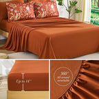 Yiran King Size Comforter Set 7 Piece, Burnt Orange Floral Bedding Set - Image 5