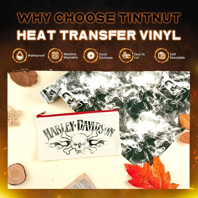 Tintnut Black Grey Flame Heat Transfer Vinyl Roll, stretch washable, suitable - Image 3
