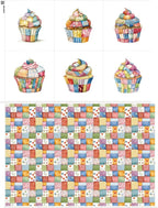 Patchwork Cupcake Fabric Panel – Single Continuous Cotton Satin Panel by FabricsTown