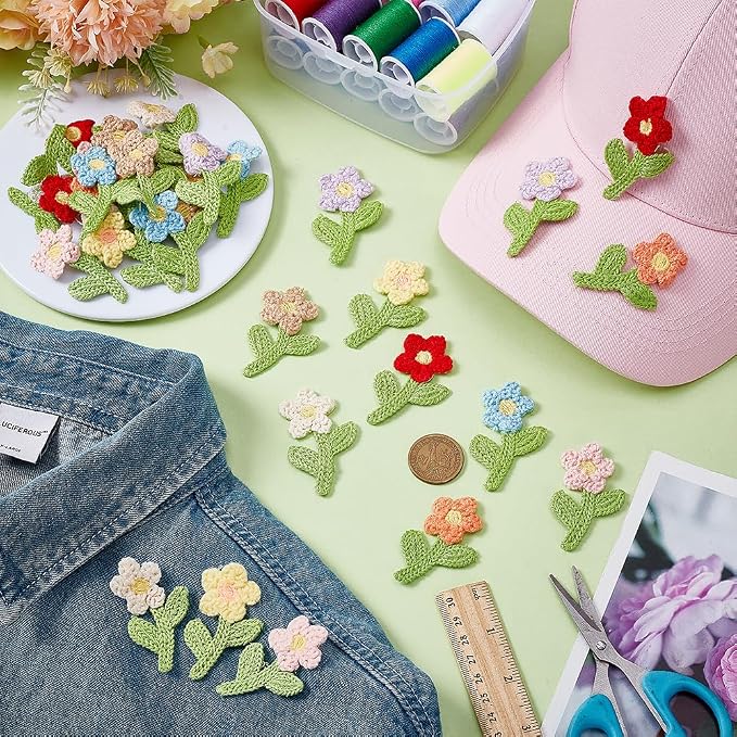 FINGERINSPIRE 32PCS Crochet Flowers Appliques - Image 4