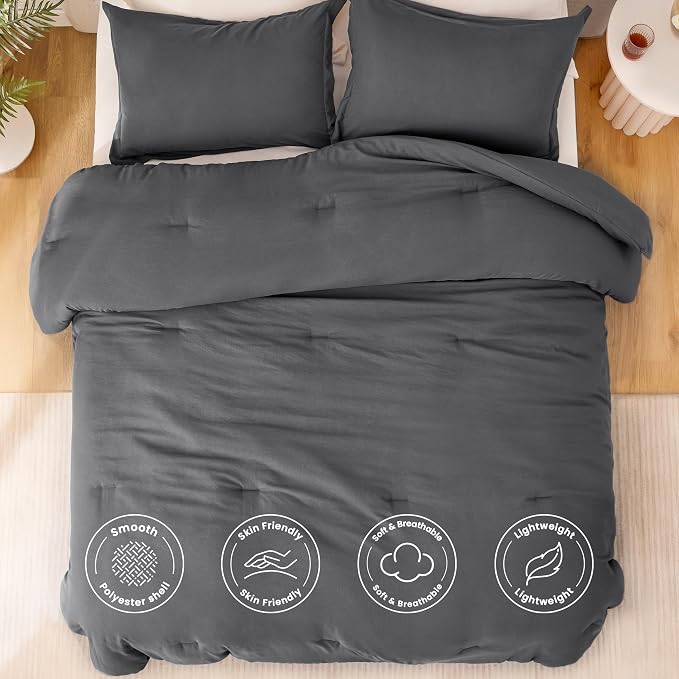 Love's cabin Dark Grey Full Comforter Set, 3-Piece Prewashed Bed Set - Image 3