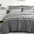 WONGS BEDDING Grey Comforter Set King Size, 7 Pieces Striped Bed in a Bag by WONGSBEDDING