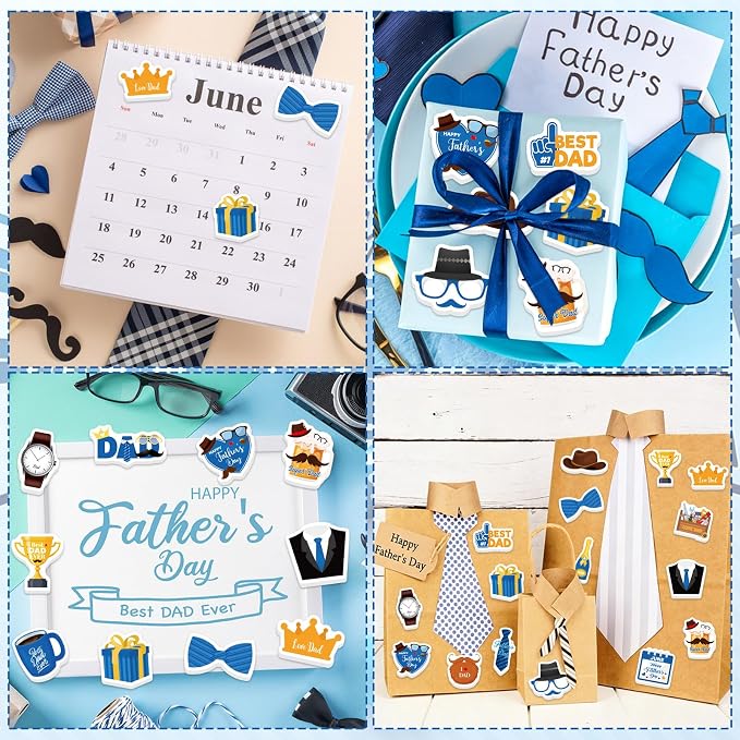 300Pcs Father's Day Foam Stickers, Cute Beard Tie Dad Foam Sticker Self - Image 6