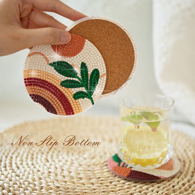 Temlum 6 Pcs Diamond Painting Coasters Kit, Abstract Plant Diamond Art Coasters - Image 5
