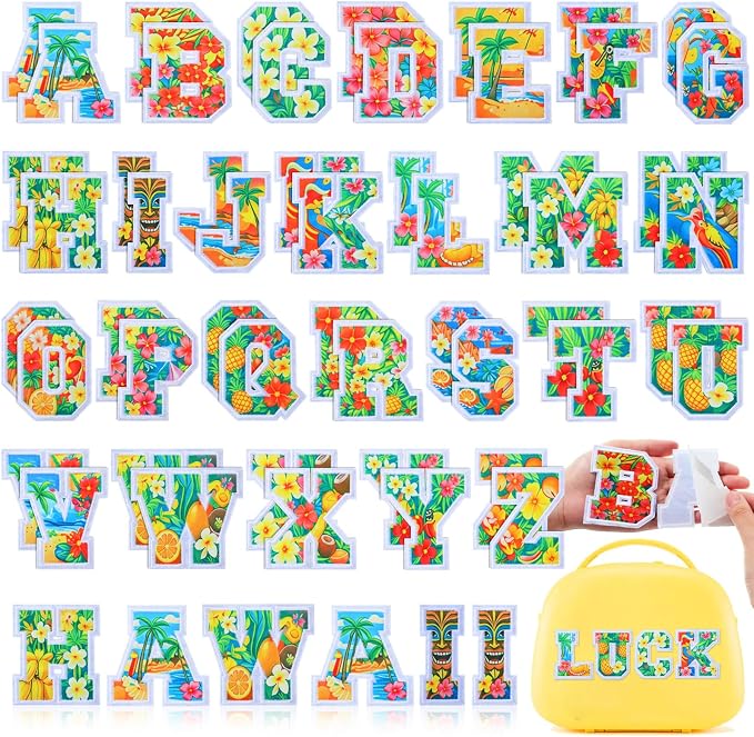 WILLBOND 52 Pcs Hawaii Luau Alphabet Patches 2.8 Inch Self Adhesive Letter by Willbond+Technology+Limited