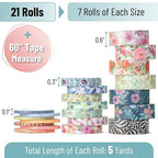 Mr. Pen- Washi Tape Set, 21 Rolls, Floral Vintage | 5 Yards/Roll, Washi Tape - Image 2