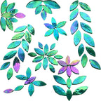 120 Pcs Iridescent Green Floral Mosaic Tiles, Hand Cut Stained Glass Petals by KALUCION