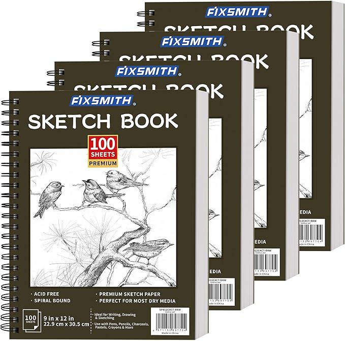 FIXSMITH 9"X12" Brown Sketch Book, 400 Sheets Spiral Sketchbook, Acid Free by FIXSMITH