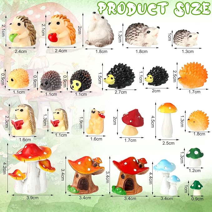 Woanger 30 Pcs Fairy Outdoor Garden Accessories Resin Mini Hedgehog Mushroom - Image 2