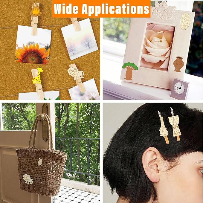 100 pcs Mixed Styles Grassland Animal Theme Unfinished Wooden Cutout Charms - Image 7