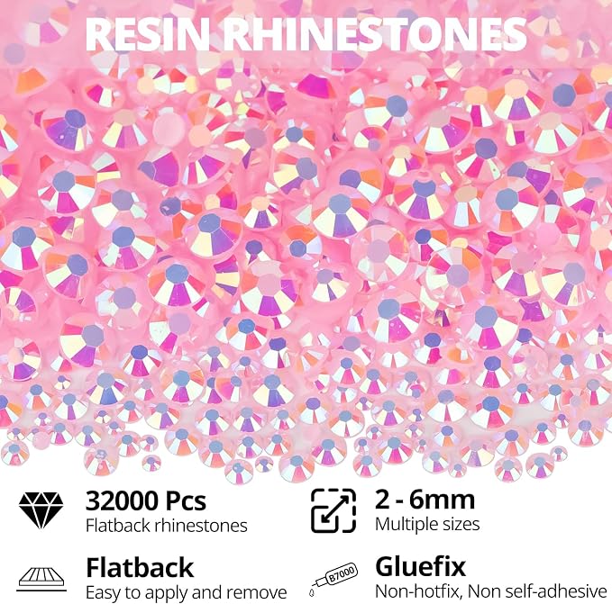 32000Pcs Pink Rhinestones for Bedazzling, Light Pink Assorted Sizes 2-6mm - Image 2