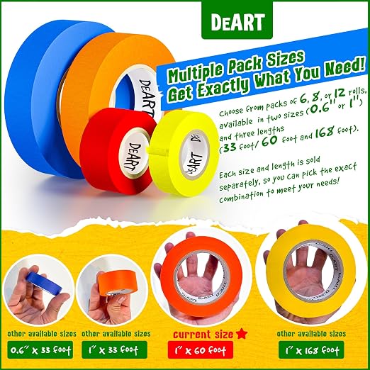 DEART Colored Masking Tape Painters Tape Writable 12, 8 or 6 Pack - Image 2