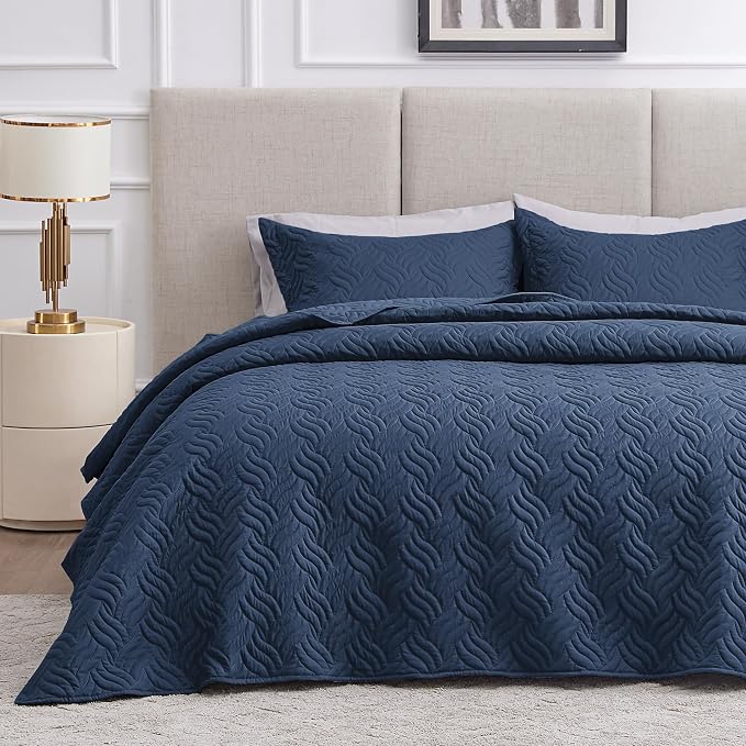Love's cabin King Size Quilt Set Navy Blue Bedspreads by Lovescabin